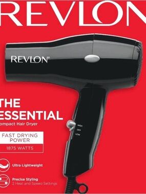 Revlon Black Compact Hair Dryer with Silver Accents